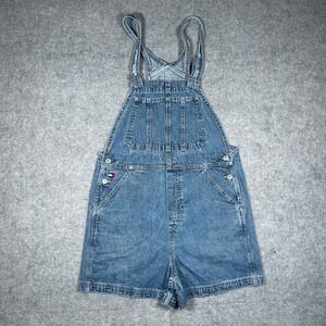 Vintage Tommy Hilfiger Denim Shortalls Women Medium Blue logo embroidery 90s